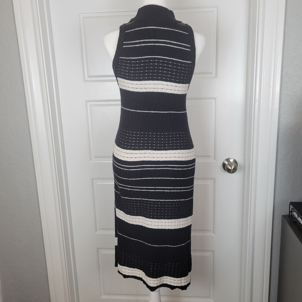 Anthropologie Moth Velda Asymmetrical Hem Striped Mock Neck Midi Dress Size S - Picture 7 of 10